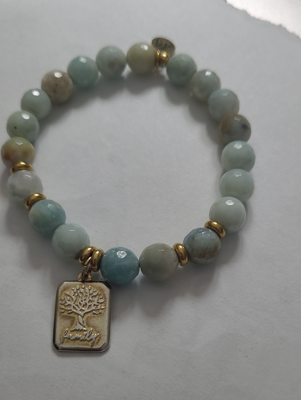 T. Jazelle Amazonite Tree of Life Tag Charm Bracelet Gold Accent